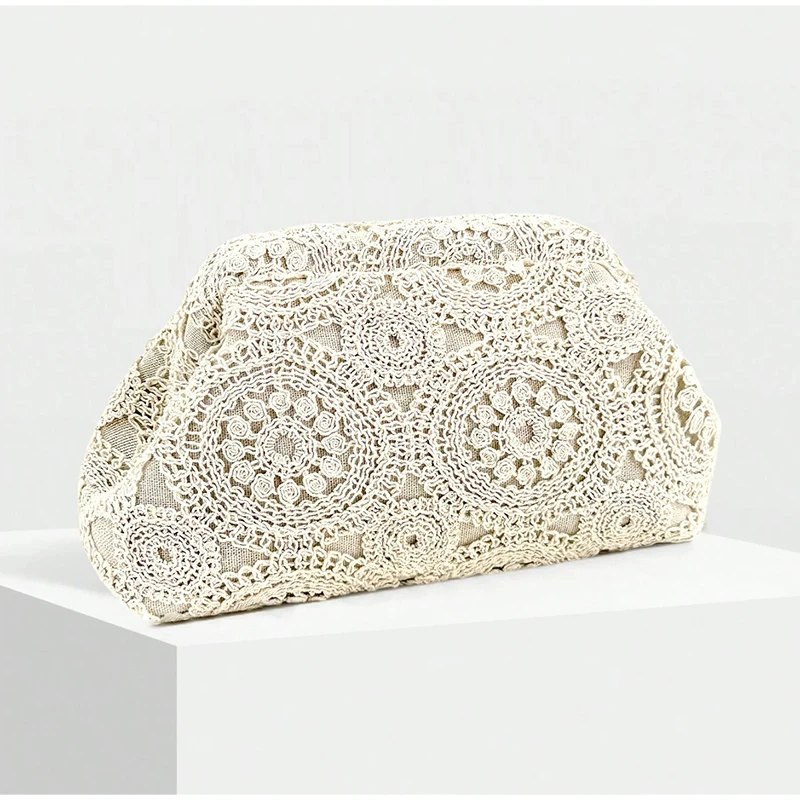 Clutch-Tasche mit floraler Spitze und Häkelverschluss, elegante Abendtasche für Damen für Hochzeit, Bankett und Party, schicke Kosmetiktasche. – Detail 4
