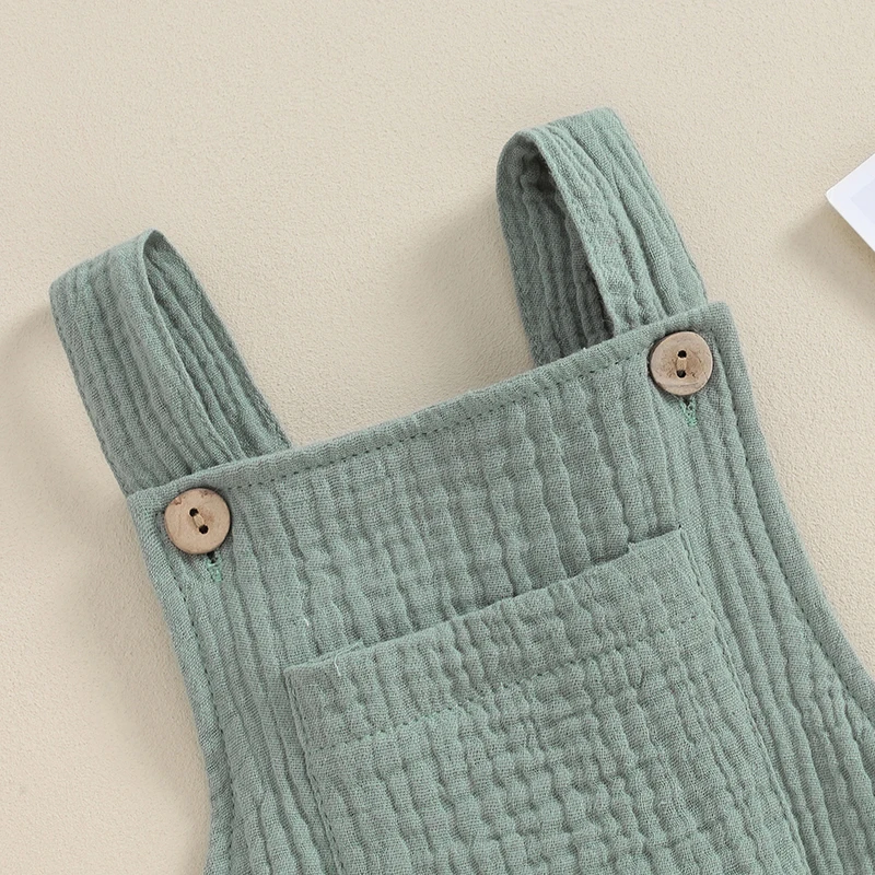 Newborn Baby Boy Girl Summer Clothes Solid Color Sleeveless Cotton Linen Suspender Romper Overalls