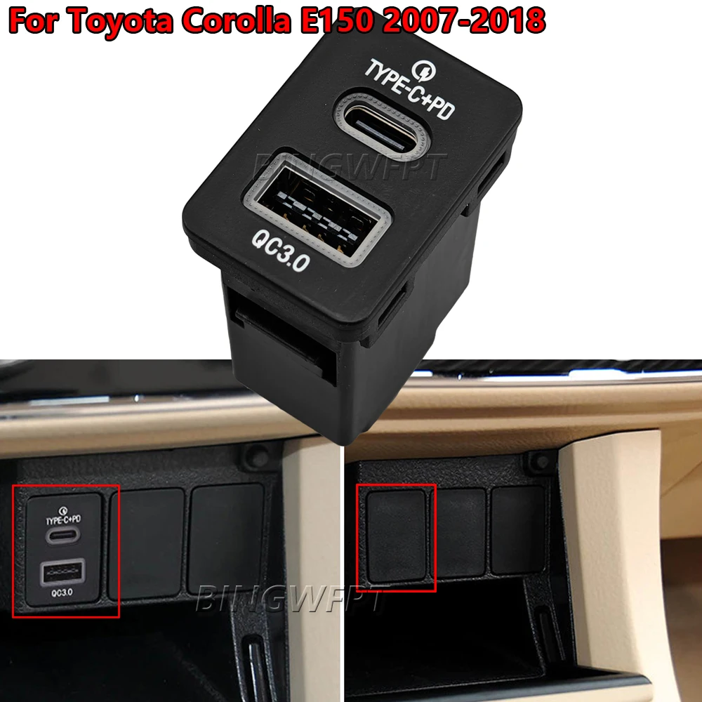 Fit For Toyota Reiz 2008-2016 Land Cruiser 2008-2017 Yaris 2008-on Car Charger Modified QC3.0 USB TYPE-C Fast Charging Socket