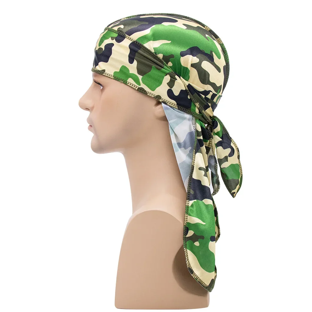 Camo Print Long Tail Pirate Hat Wysokiej jakości pielęgnacja włosów Baotou Hat Durag Durag