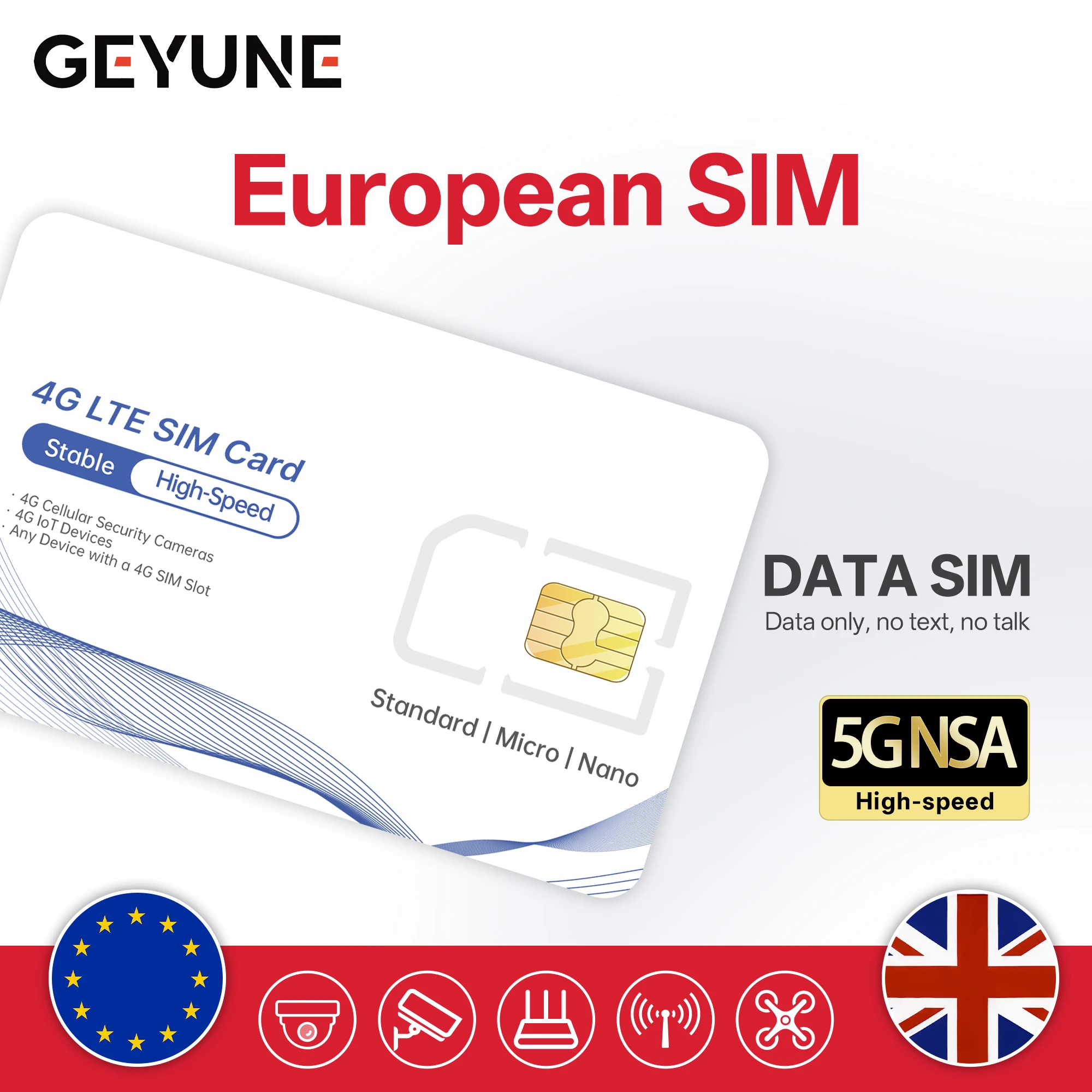 Europe Prepaid Data SlM Card,Coverage in Europe/UK Countries,High-Speed 5G/4G LTE,Data-only SIM Deal for 4G Camera and Travel