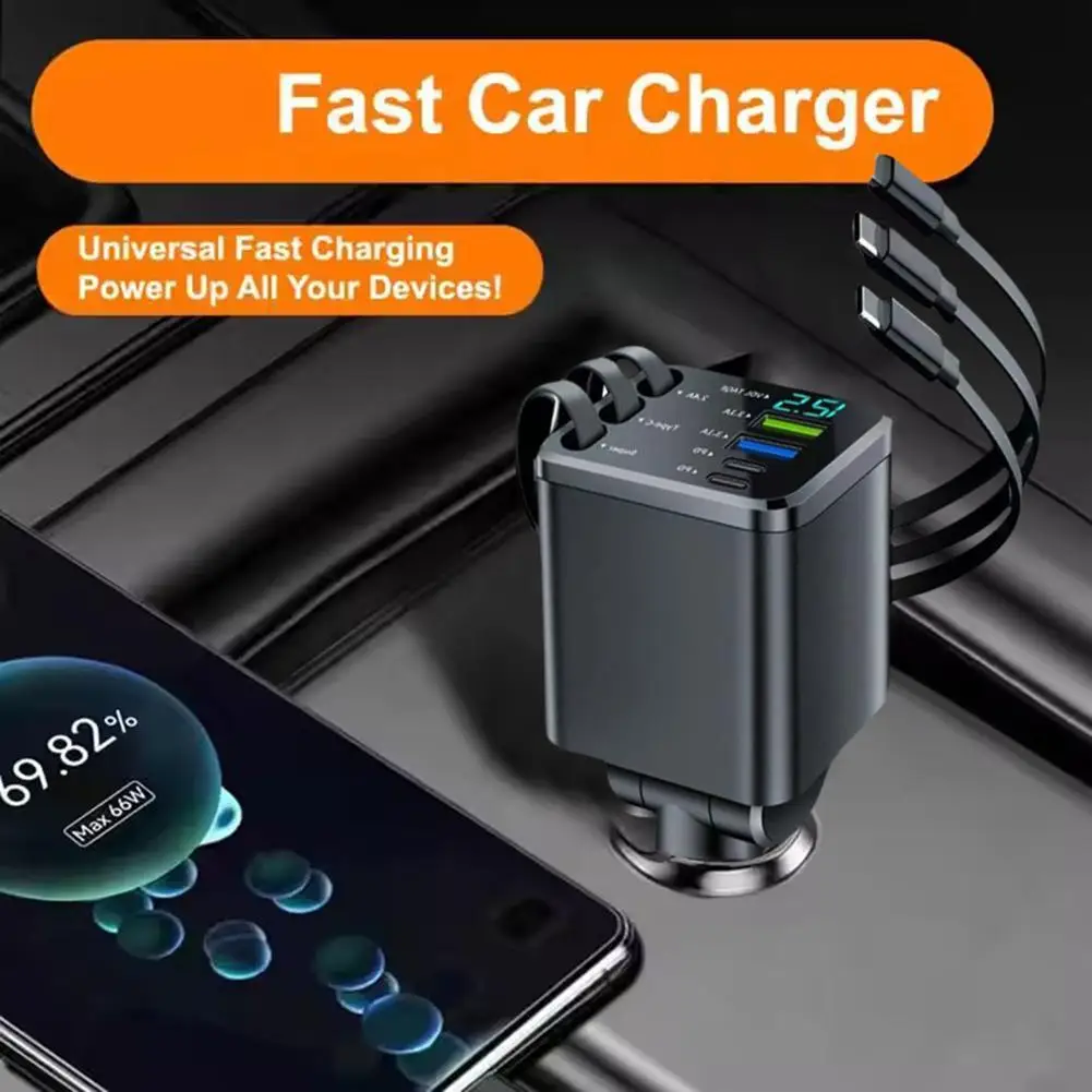 

Starlight Retractable Car Charger Car Accessories,USB-C Fast Ports with 2 Charger Phone USB Car Adapter V7T3