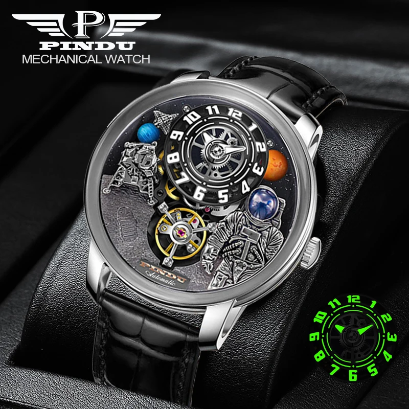

PINDU NEW Astronaut series Mechanical Watch Men W2101B movement sapphire 50m waterproof top luxury Automatic watch hollow design