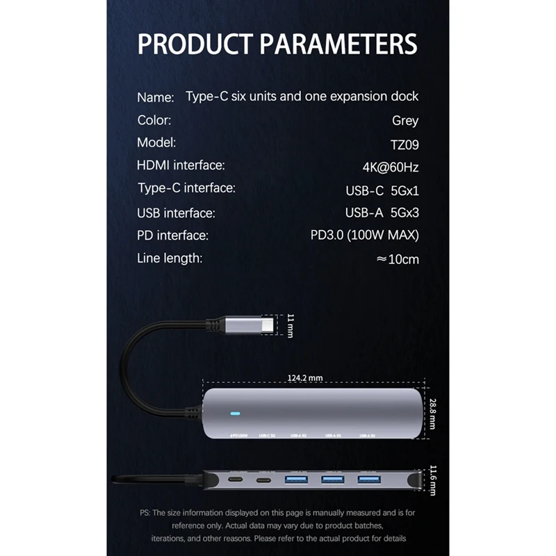 

6-in-1 Multi Functional Expansion Dock 3.0 Hub 4K60Hz Notebook 100W Power Supply Type-C Expansion Dock-ABVP