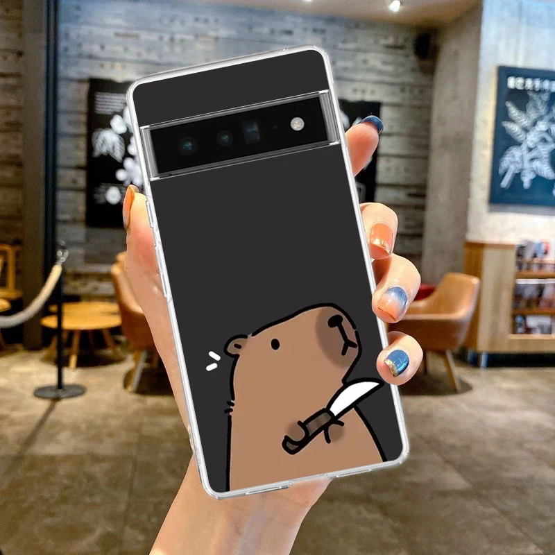 Cute Capybara Phone Case For Google Pixel 9 8 7 6 Pro XL 8A 7A 6A 5 4 5A 4A 3A XL 5G soft Silicone Clear TPU Cover