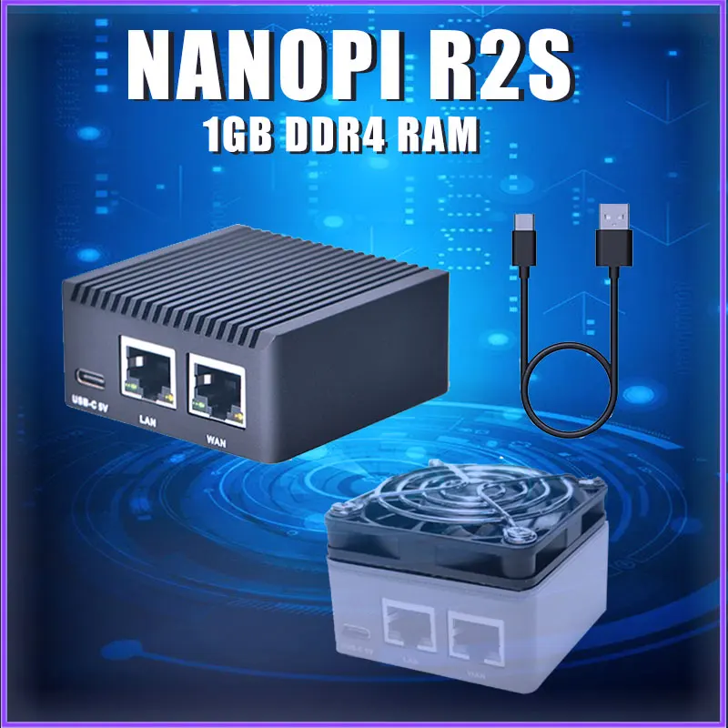 NanoPi R2S Rockchip RK3328 with CNC Metal Case Mini Router Dual Gigabit Port 1GB SBC System