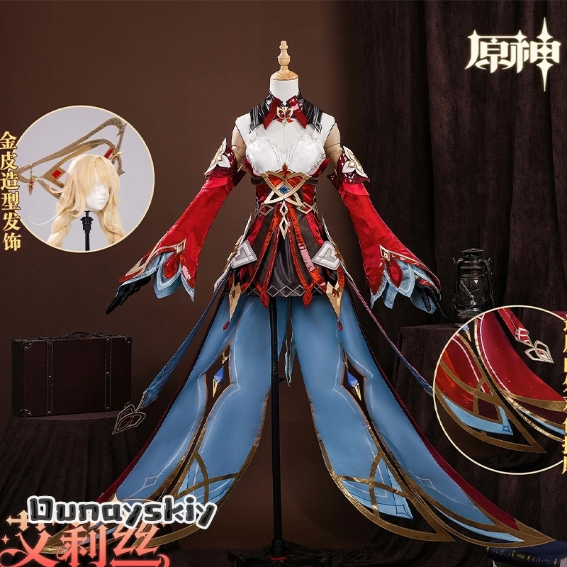 Yumekiri@Genshin Impact Alice Cosplay Costume Wig Dress Headwear Ring Game Character Roleplay Outfit Halloween Dress Up