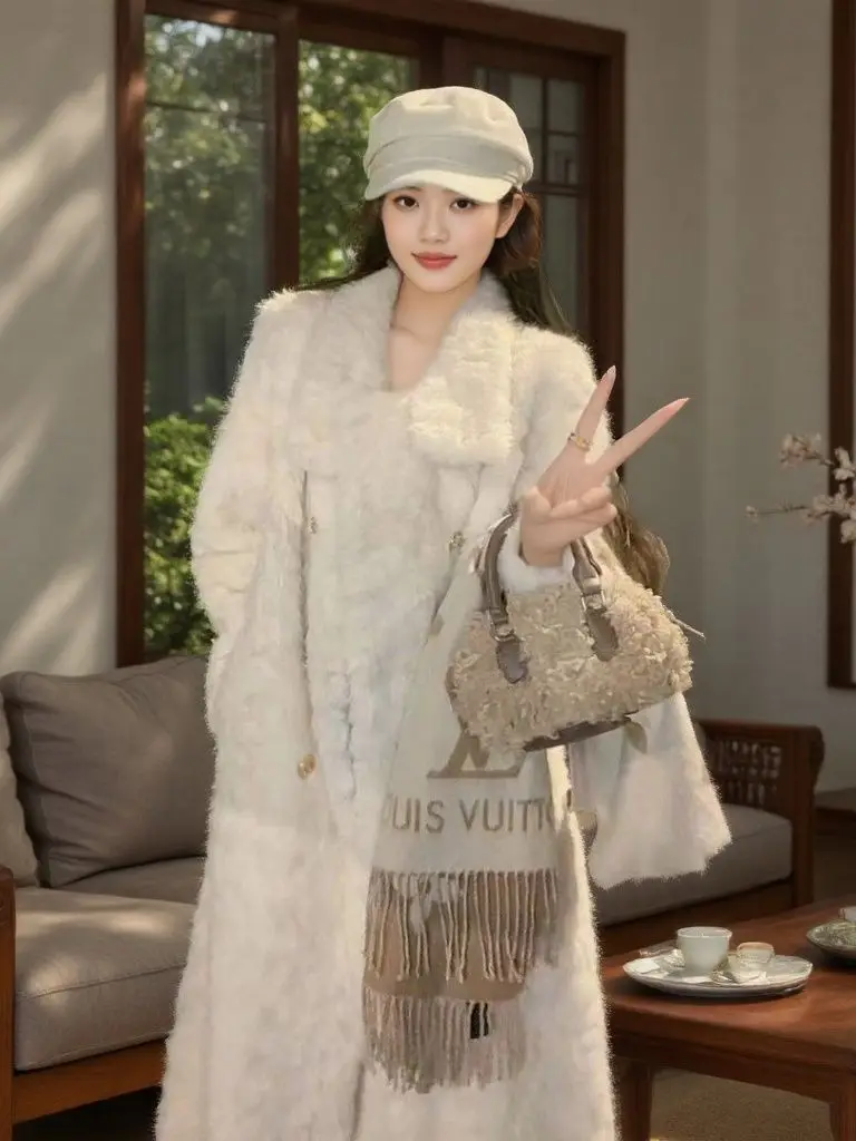 

Новая утепленная шуба из искусственного меха с воротником-стойкой, экологичная, из экокожи, длинная, в корейском стиле, модная, 2025 года