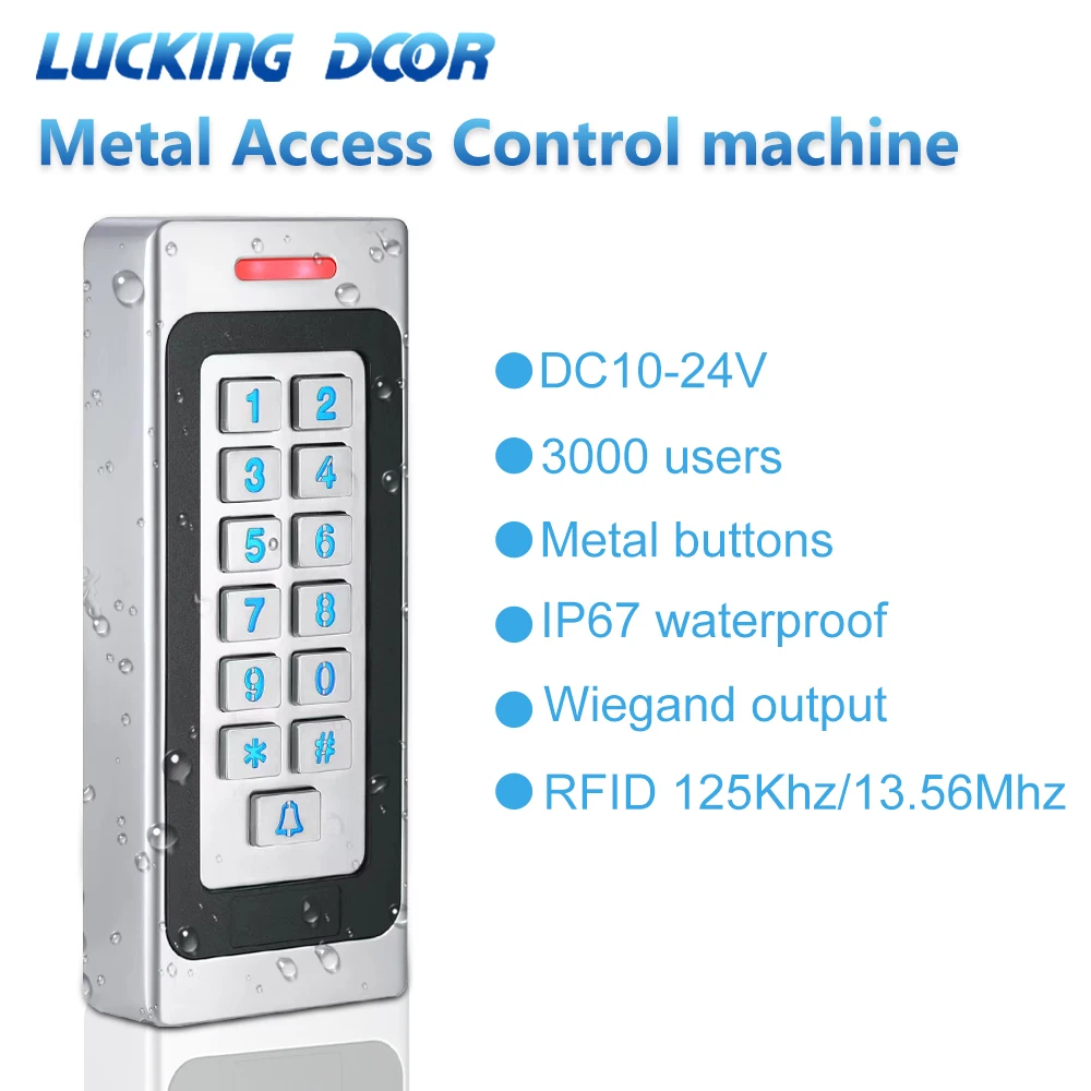 Metal Access Control Keypad Standalone IP67 Waterproof for Outdoor DC 10-24V 125Khz / 13.56Mhz Rfid Card Reader Digitcode Coder