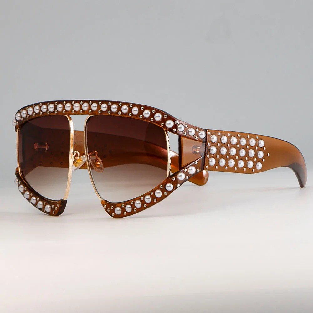 45448 Frauen brille Sonnenbrille Luxus Perlens chirme rote Spiegel brille übergroße UV400 Marke Brille weiblich – Detail 17