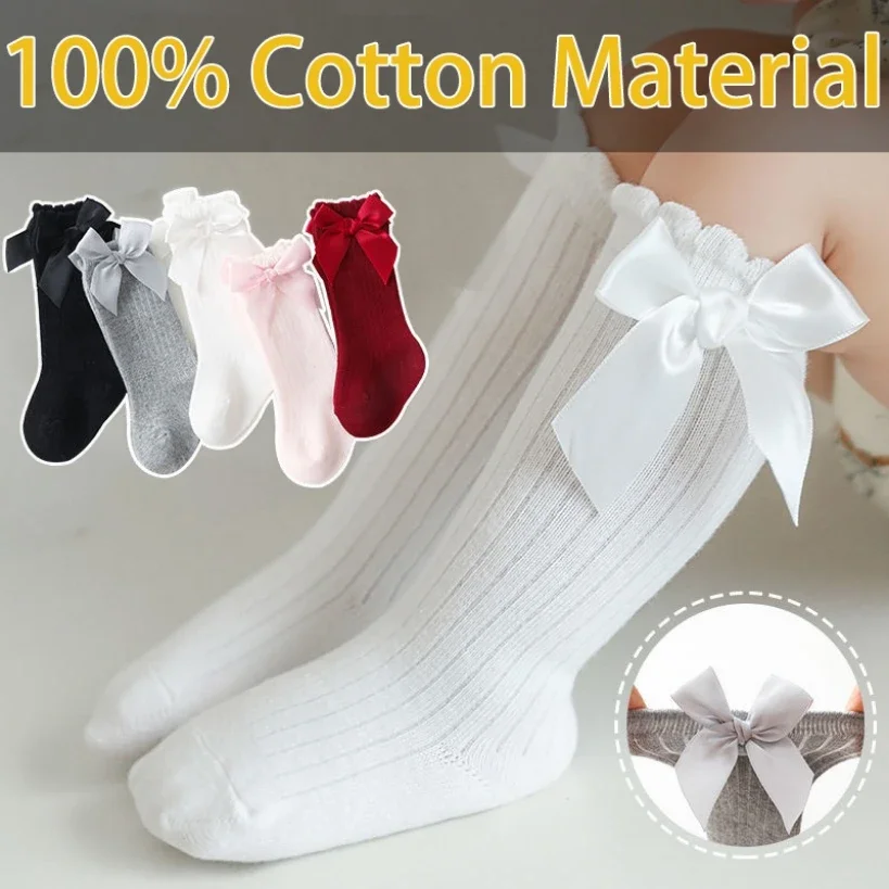 

New Born Baby Girls Socks Spring Summer Autumn Non Slip Floor Crawling Sock Cute Big Bow Knee High Long Stockings for Toddlers