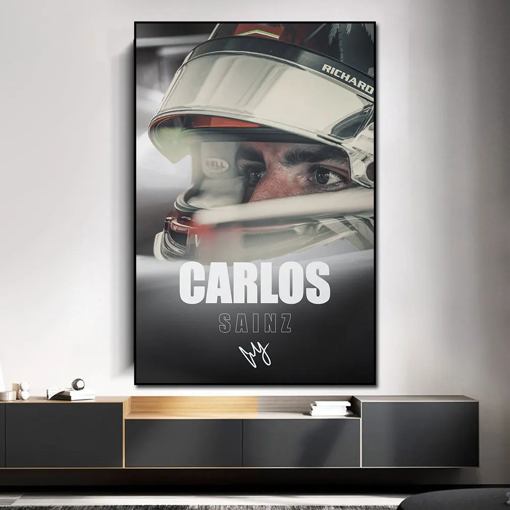 F1 Carlos Sainz Formula 1 Posters Signature Canvas Painting  Sport Prints Wall Art Pictures For Living Room Home Decoration