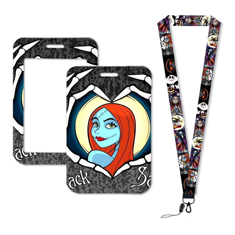 The Nightmare Before Christmas Jack Sally Lanyards Keychain, Card Danemark ge Holder, ID Credit Card Pass Hang Rope, Halloween Gift