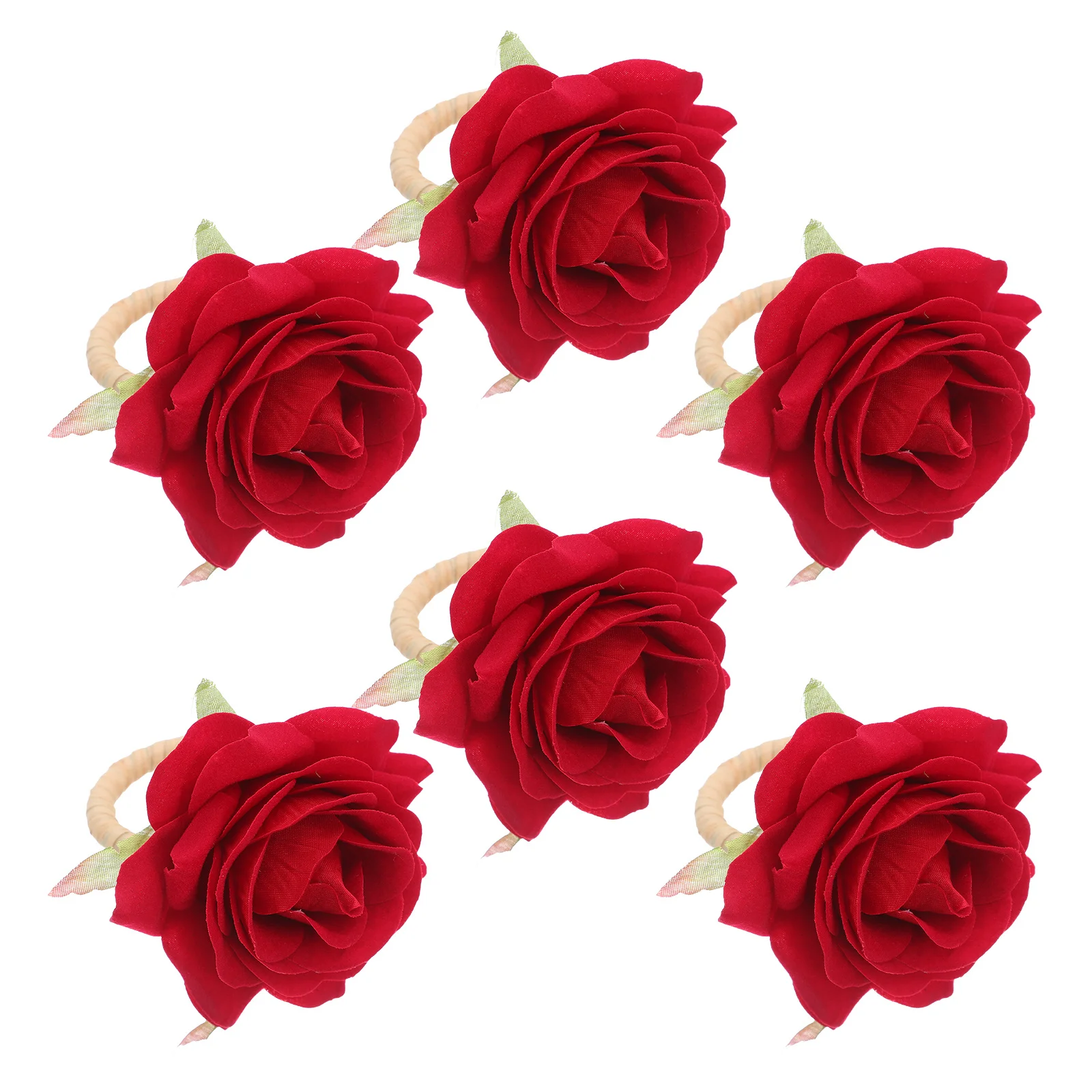 

6Pcs Red Rose Napkin Rings Set Fabric Flower Serviette Buckles Wedding Banquet Party Thanksgiving Decor Rose Napkin Rings Set