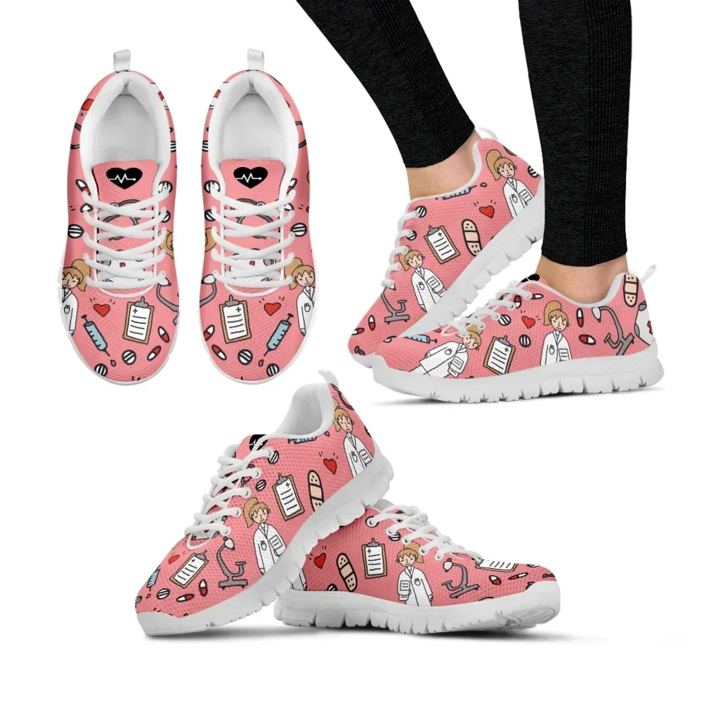 

Pink Blue White Nurse Doctor Pattern Woman Flats Lace Up Shoe Sneakers Breahtable Spring/Autumn Shoes 2022