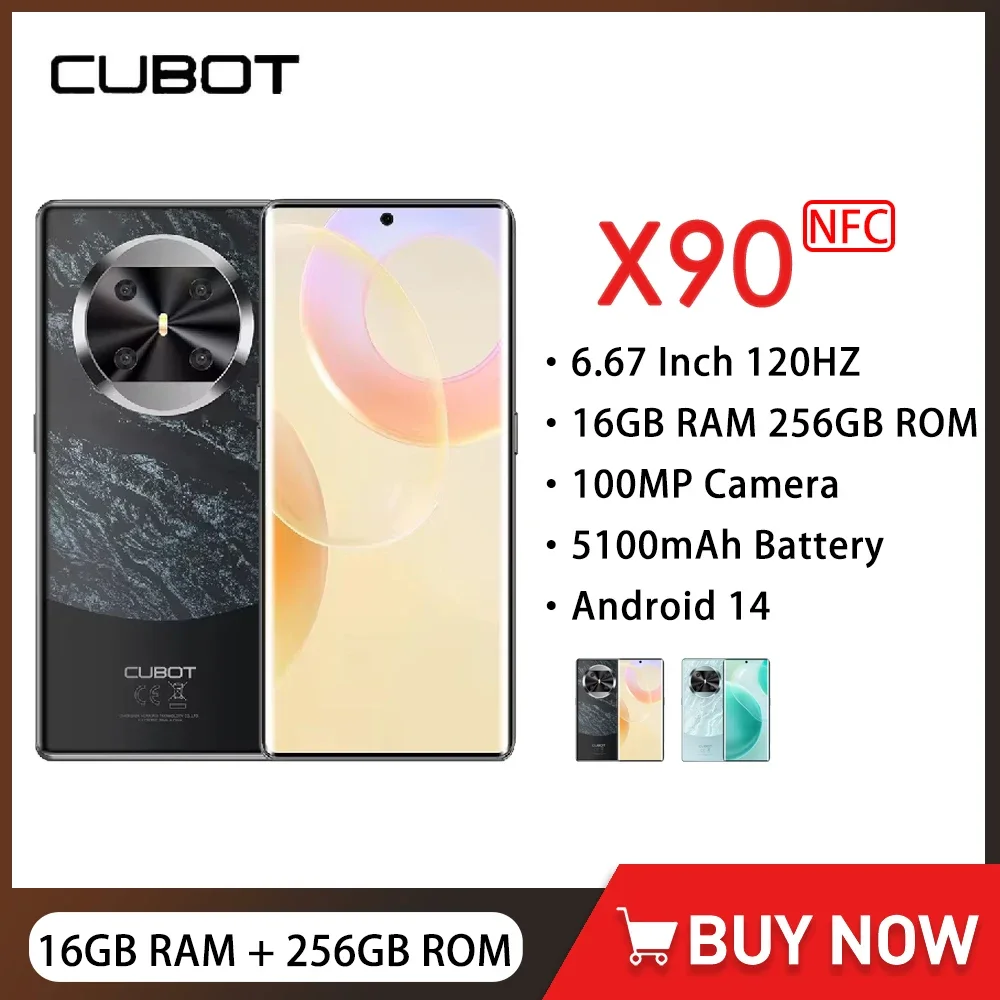 CUBOT X90 Smartphone Android 14 Heilo G99 6.67 Inch AMOLED 120Hz Display 16GB RAM+256GB ROM 100MP Camera 5100mAh Cellphone NFC