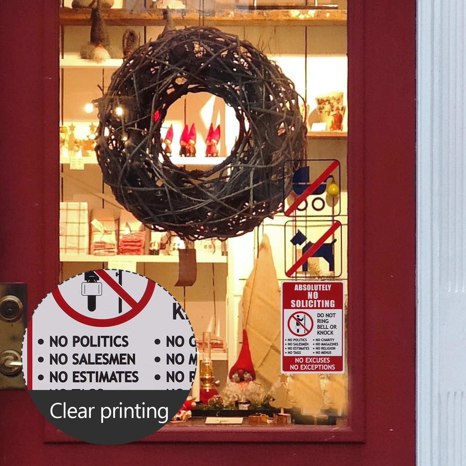 

2pcs Sticker PVC Waterproof Self Adhesive Signs for Home Door No No Knocking Door Sign Soliciting Traffic Safety