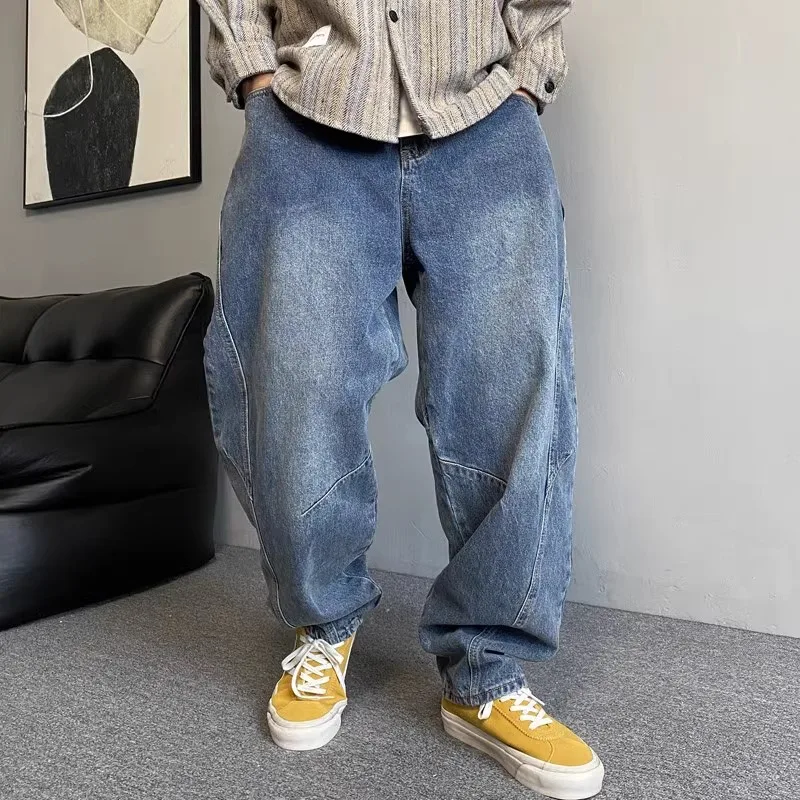 2026 Spring New Large Size Casual Washed Retro Jeans Men's Straight Loose and Versatile
