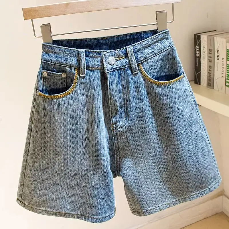 

Retro Blue Denim Shorts Women High Waist Wide Leg Casual Jean Shorts Summer Versatile Loose Half Pants Female