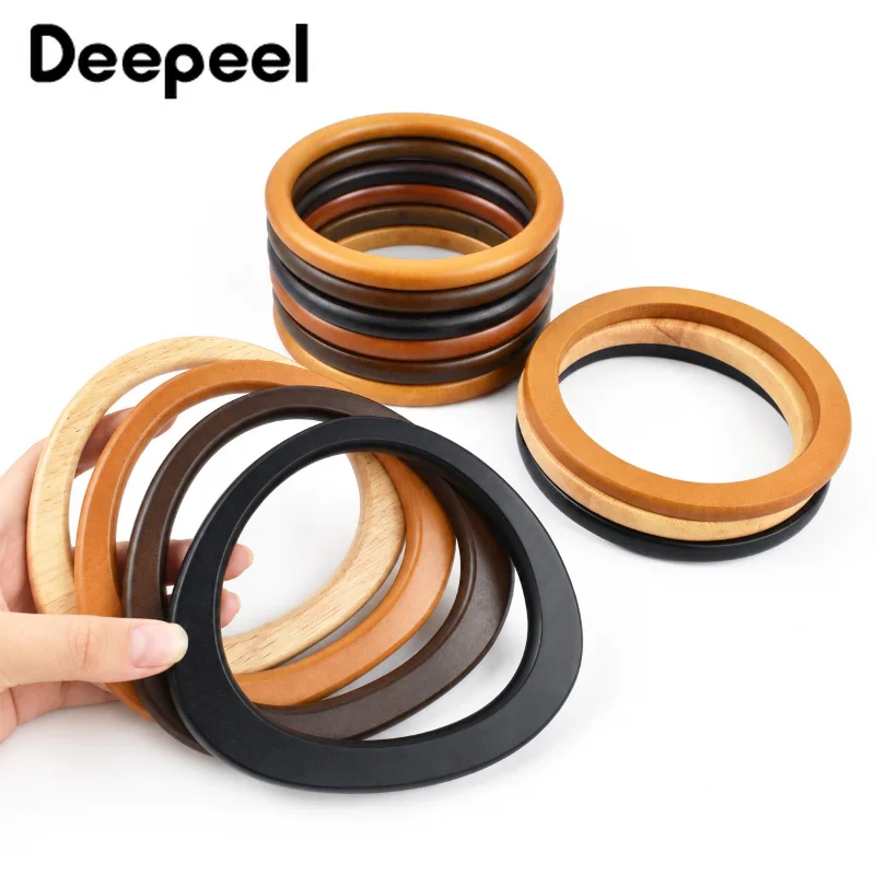 2Pcs Deepeel Wooden O Ring Bags Handles Round Wood Handle for Handbag Purse Frame DIY Handmade Sewing Brackets Bag Accessories