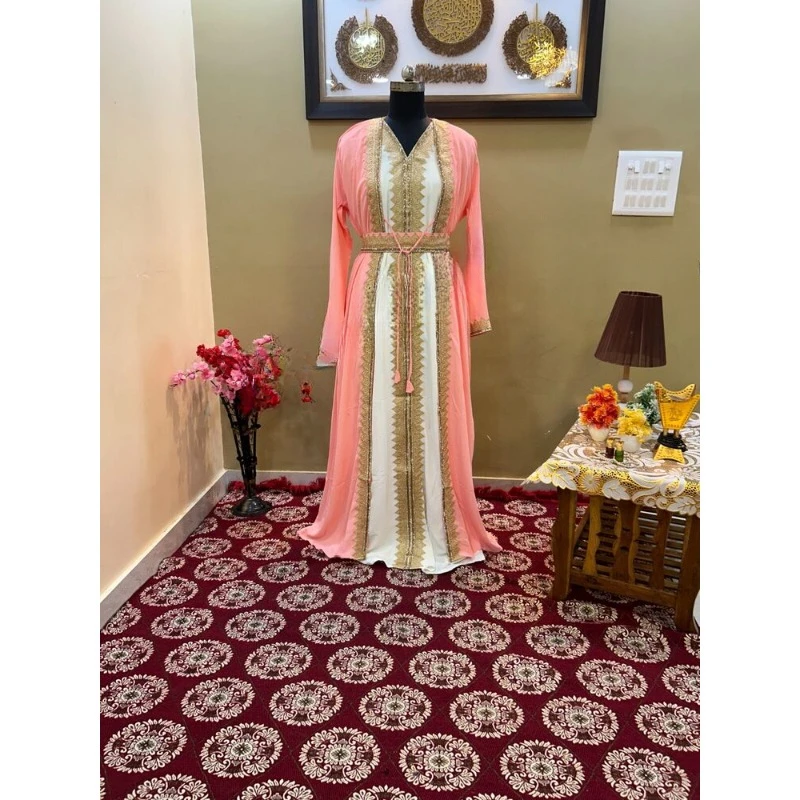 Peach Inner jacket Kaftan African Attire Bridesmaid Party Wear Dress