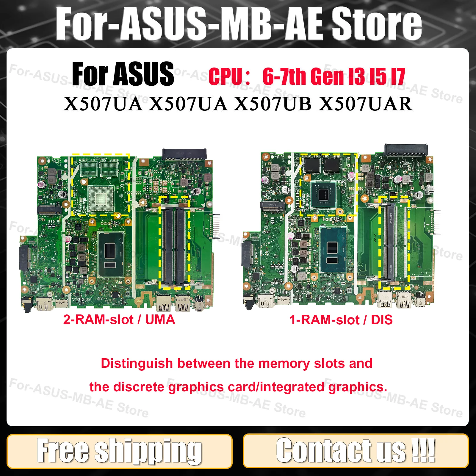 X507UBR Laptop Motherboard For ASUS Y5000U X507UAR R507U A507U F507U X507U X507UB X507UFR X507UA X507UF Mainboard I3 I5 I7 CPU