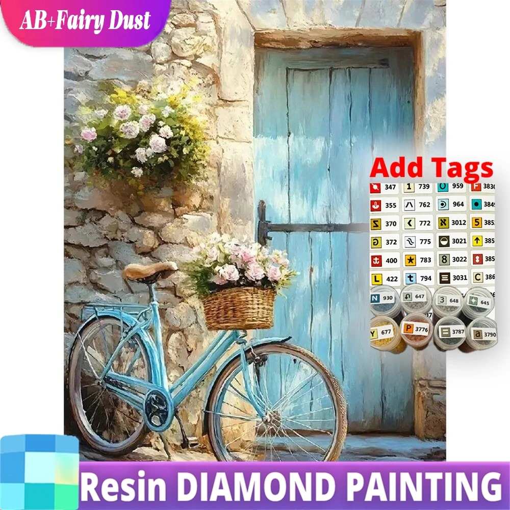 

Resin AB Fairy Dust 5D DIY Diamond Embroidery Door Painting Bicycle Pattern For Adults Beginners Mosaic Landscape Handicraft