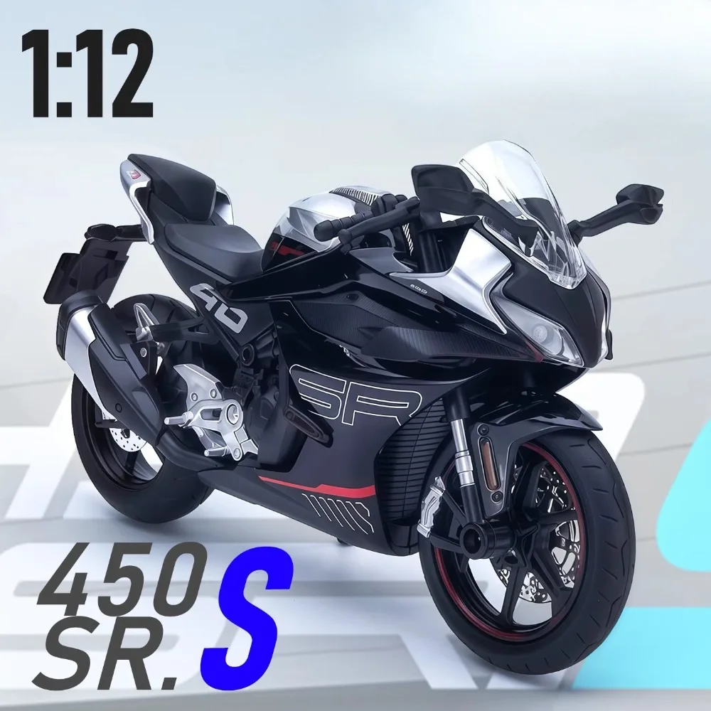 1:12 CFMOTO Spring Breeze 450SR 250SR Toy Motorcycle Model Alloy Diecast Sound Light Shock Absorption Motor Models Kids Gifts