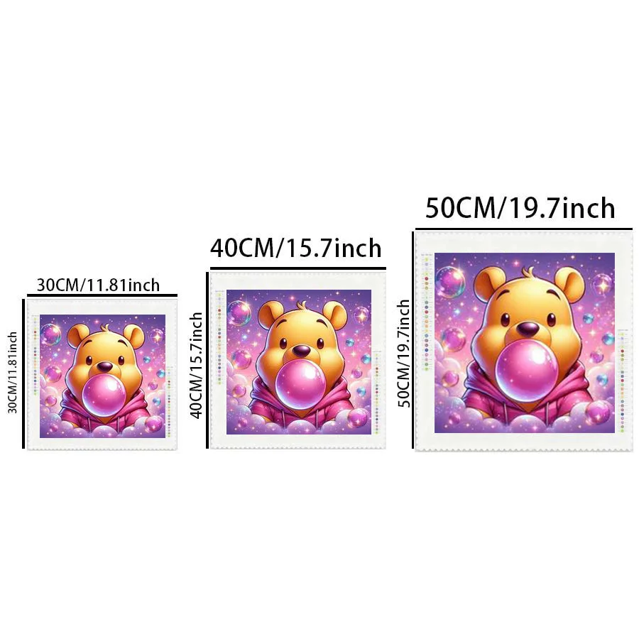 1 piece - Potdemiel-5D-DIY - Flocking cloth - Special drill - Diamond painting set - Cartoon bear, bubble - Diamond art view 2