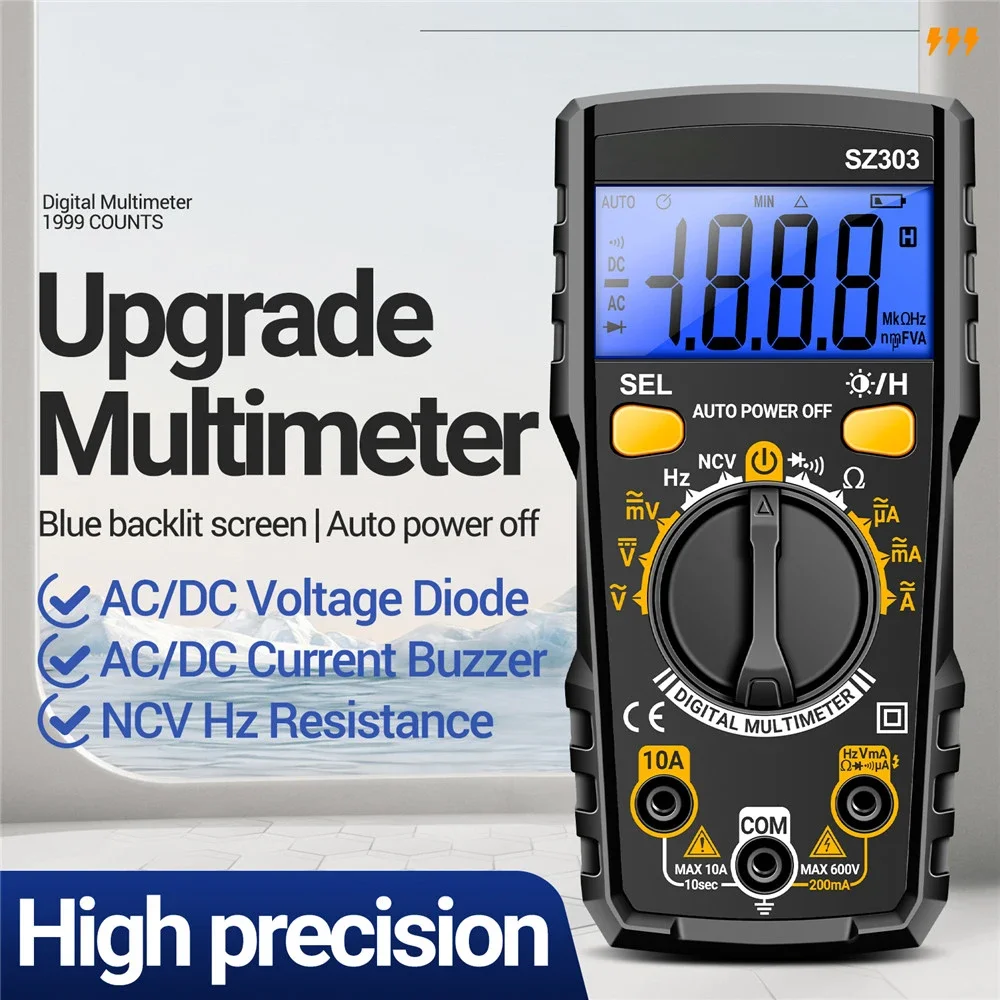 SZ303 Multimeter 1999 Count Digital AC/DC Voltage Current Resistance High Precision Professional Electrical Tester Tools