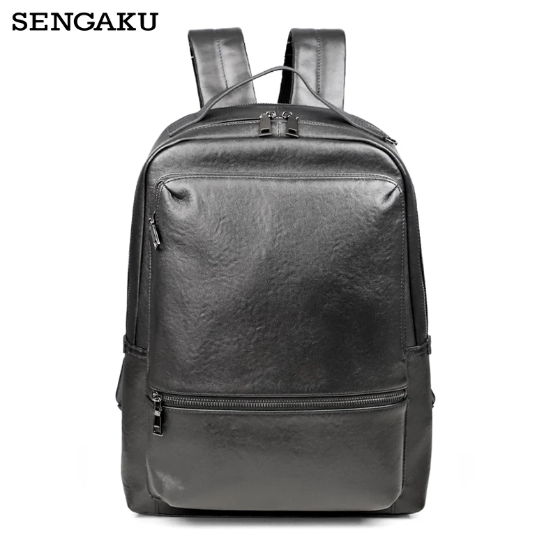 Fit For 14 Inch Laptop Business Computer Bag Genuine Leather Men's Backpack Large Capacity Double Shoulder Bag Travel School