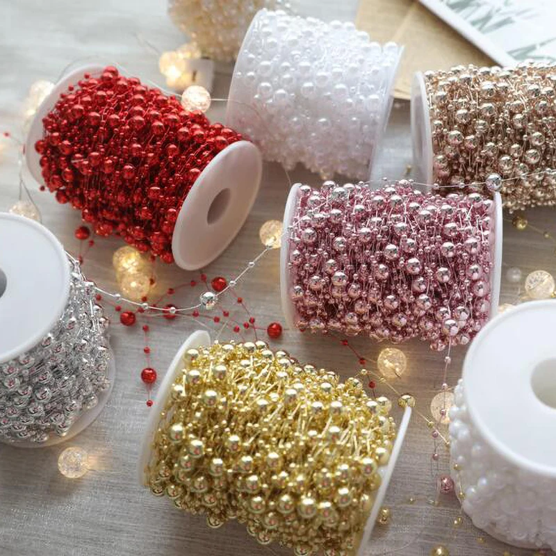 10M Multi-Color Bead Flower Wreath Pearl String Fish Chain Ribbon DIY Christmas Gift Packaging Decoration 0.8CM Wide view 4