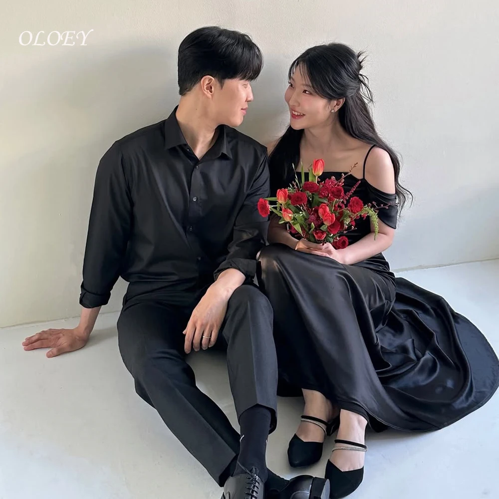 

OLOEY Black Wedding Dresses Korean Strapless Elegant Floor-Length Party Dresses Women Formal Occasion Evening Dresses Customized