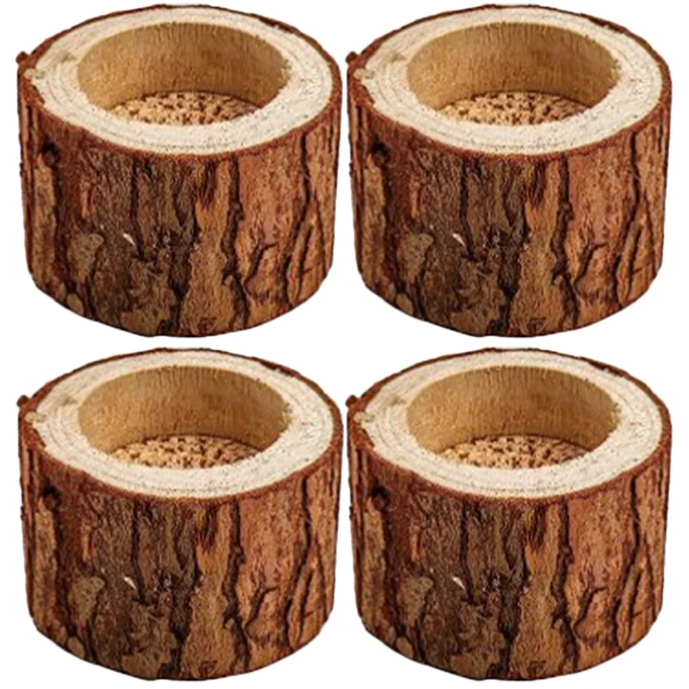 4Pcs Wooden Holders Natural Tea Light Stands for Decorative Candles Rustic Home Wedding Centerpiece Decor