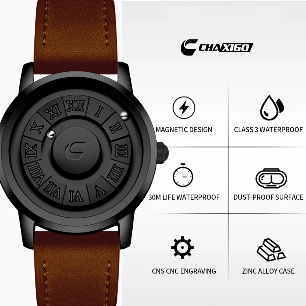 

CHAXIGO Men's Personalized Business Leather Strap Watch, Sunburst Dial, Luminous Function, 30-Meter Water Resistance