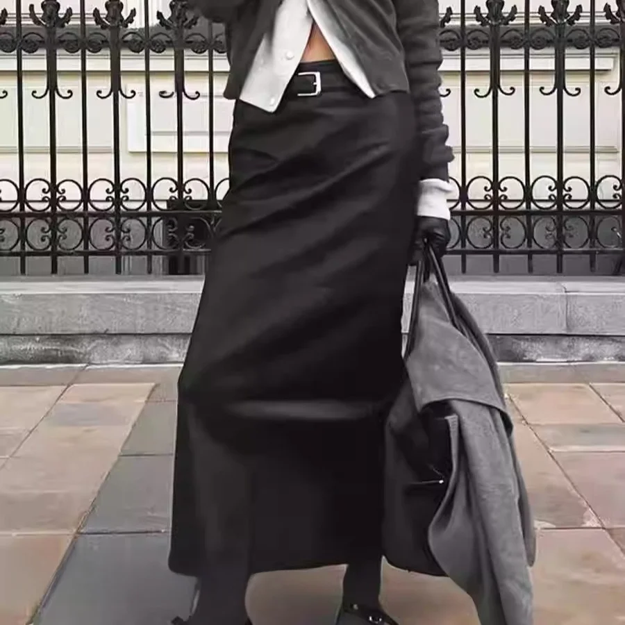 

Осенняя матовая юбка из искусственной кожи с высокой талией, сексуальный дизайн, прямая длинная юбка, однотонные юбки для женщин