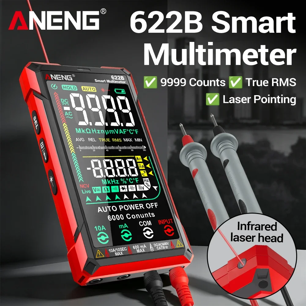 ANENG 622B Digital Smart Multimeter 9999 Counts with Laser Positioning NCV AC/DC Voltage Current Resistance Capacitance Tester