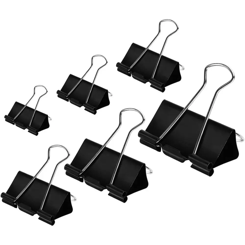 100 Pack Assorted Paper Clips in 6 Sizes: XL, L, M, S, XS, Micro - Black