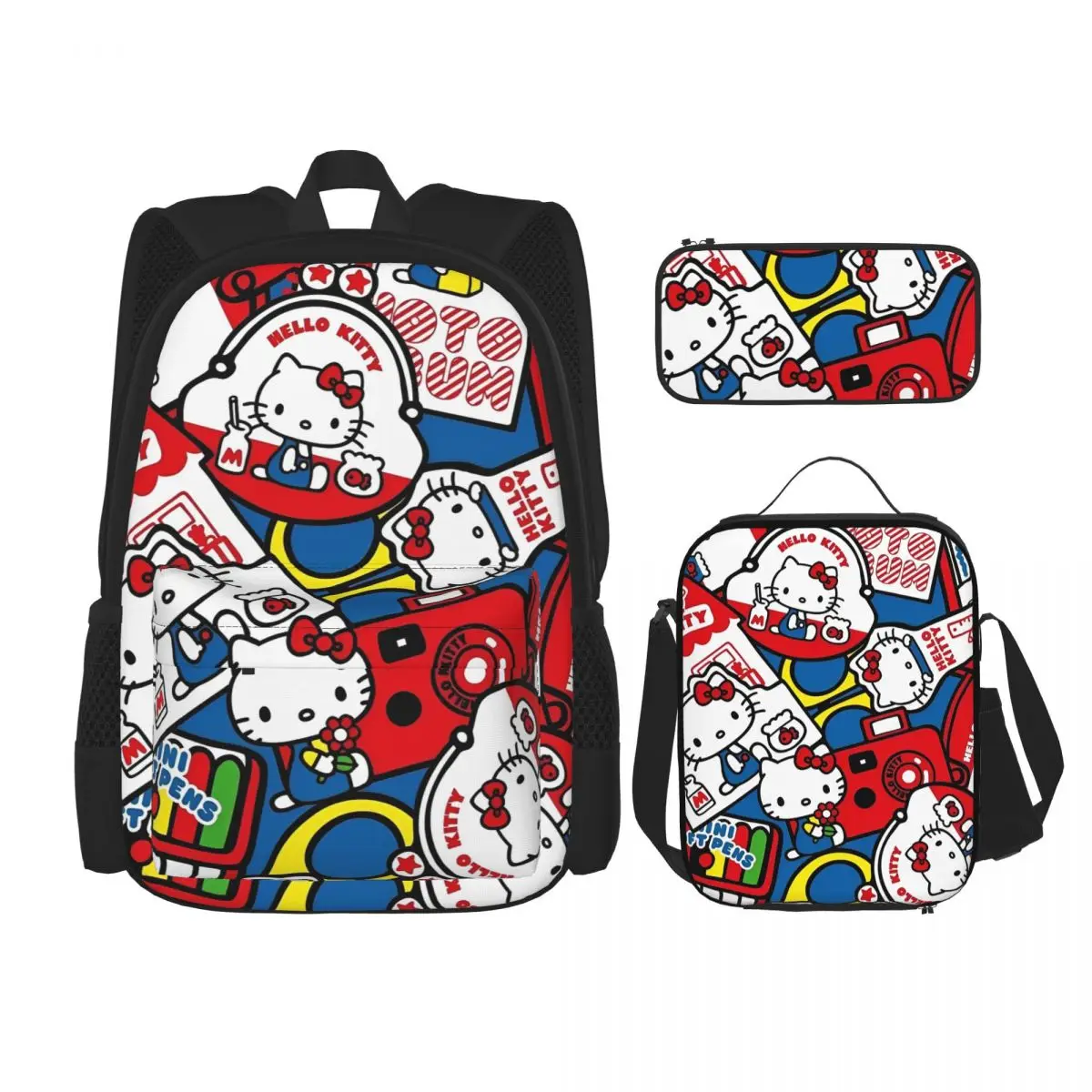 

3pecs/set Рюкзак Hello Kitty для студентов Большой вместительный рюкзак Сумка для обеда Пенал