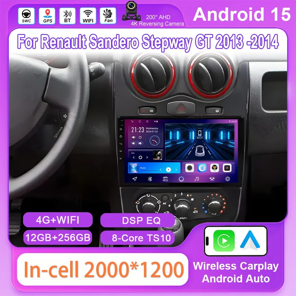 

Android 15 Car Radio Stereo Player Multimedia Carplay For Renault Sandero Stepway GT 2013-2014 Auto GPS Navigation Head Unit 4G