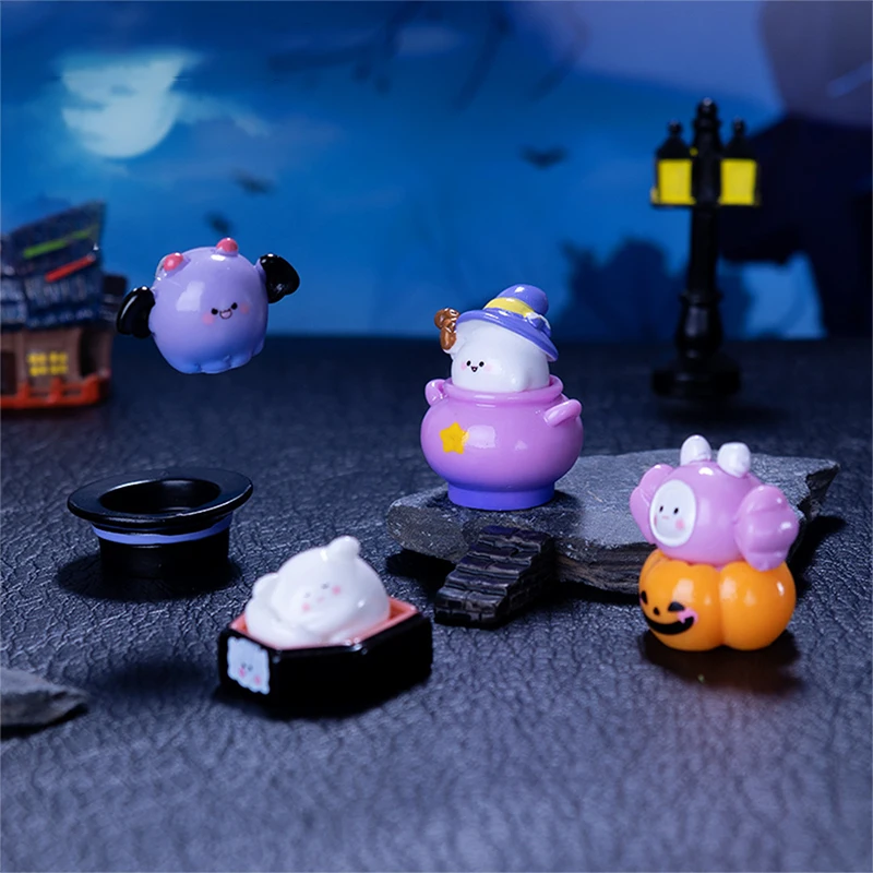 8Pcs Cute Cartoon Ghost Pumpkin Car Ornaments Micro Landscape Ornaments Halloween Decoration Dollhouse Mini Scene Decor