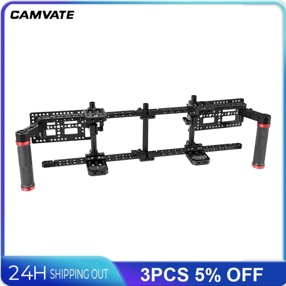 CAMVATE Double Adjustable 5and 7inch Director's Monitor Cage Rigs With Dual Rubber Grips & Double Battery Plate Monitor Cage