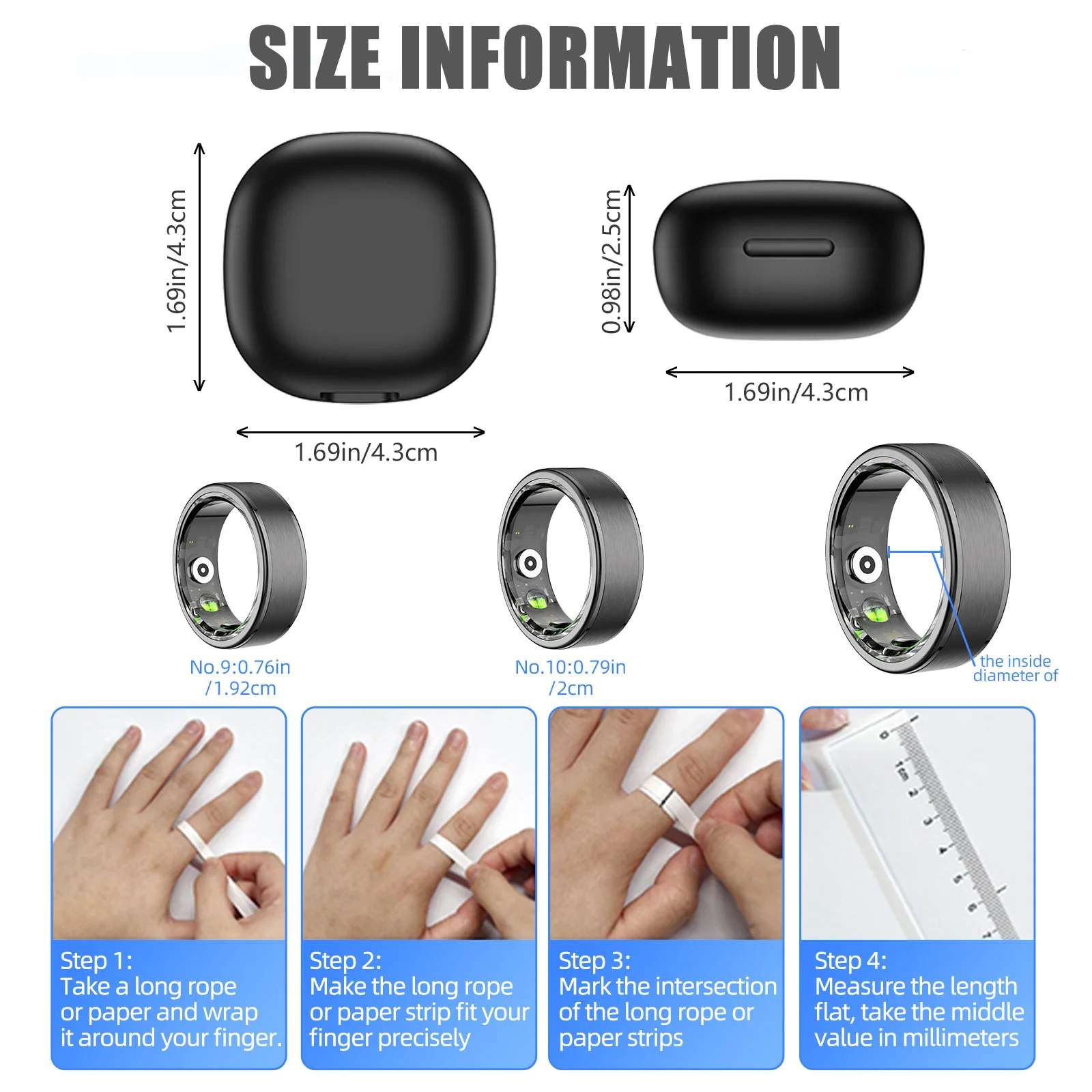 EIGIIS 2024 New Smart Ring Blood Oxygen Heart Rate Monitor IP68 Waterproof Bluetooth-Compatible5.0 for Men Women for Android IOS