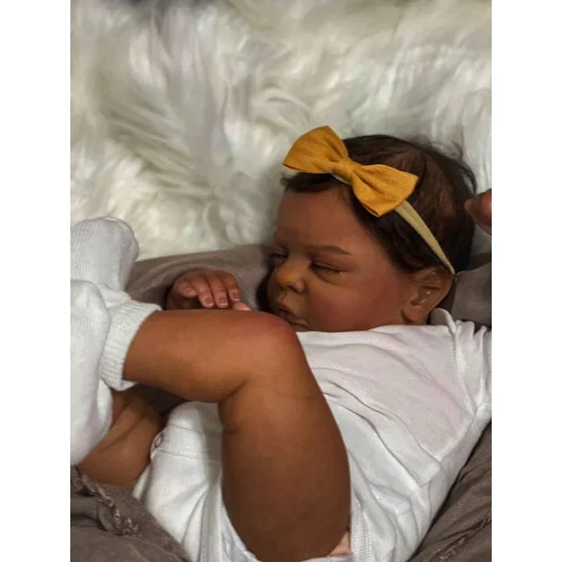 

NPK 18 дюймов ручной работы, большое количество темной кожи, спящий ребенок Reborn, романтический, мягкий на ощупь, реалистичный, для новорожденных с волосами ручной корня