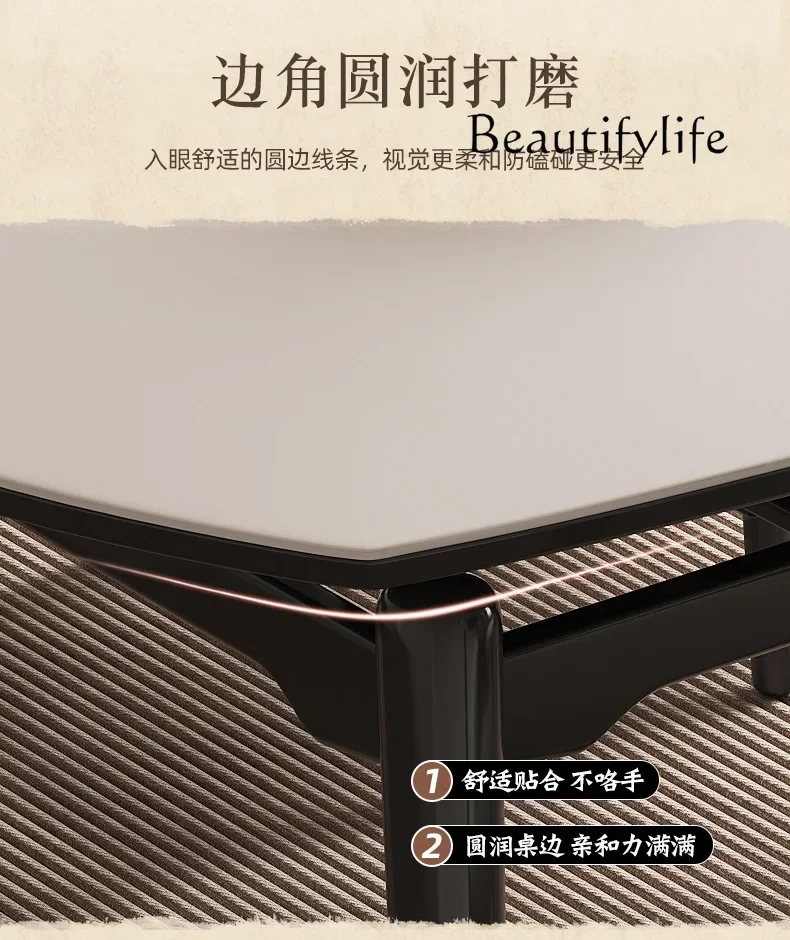 N Household folding rock slab round table black minimalist American retro retractable solid wood round dining table