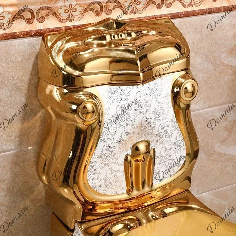 VFR Royal Extreme Golden Electroplated Ceramic One-Piece Toilet Hotel Quality Bathroom Commode for Spaces