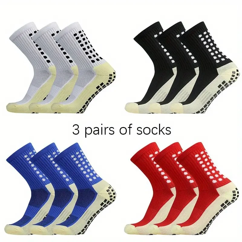 3 Pairs Non-slip Silicone Bottom Football Socks Men Women Sports Socks Breathable Soccer Outdoor Running Cycling Grip Socks