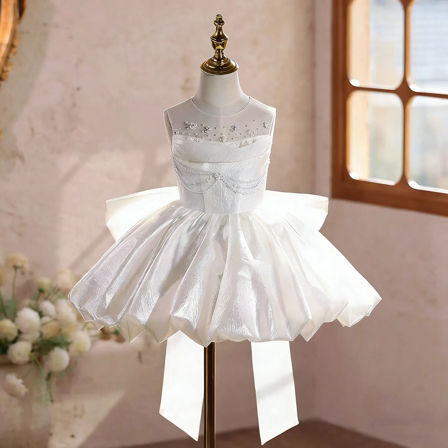 

Пышное белое платье для девочки Dreamy Vow D258 с большим бантом и пышной юбкой-пачкой, детское свадебное/праздничное платье, элегантное детское нарядное платье