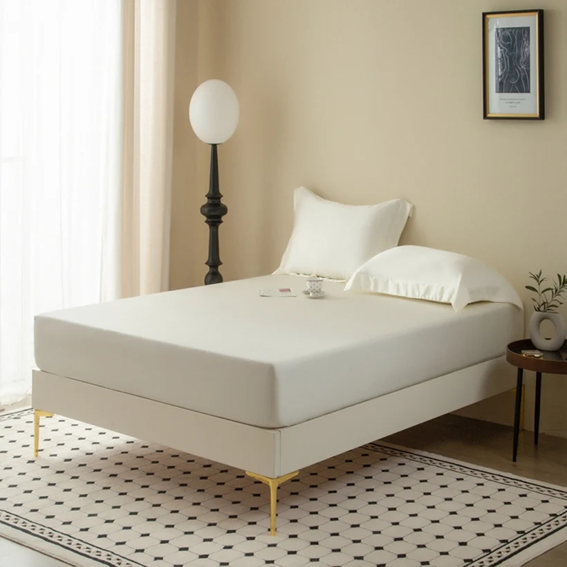Silk Elastic Fitted Sheet 100% Mulberry Silk Mattress Cover Luxury Bedding Sheets for Twin Full King Queen Double Size Bedsheet