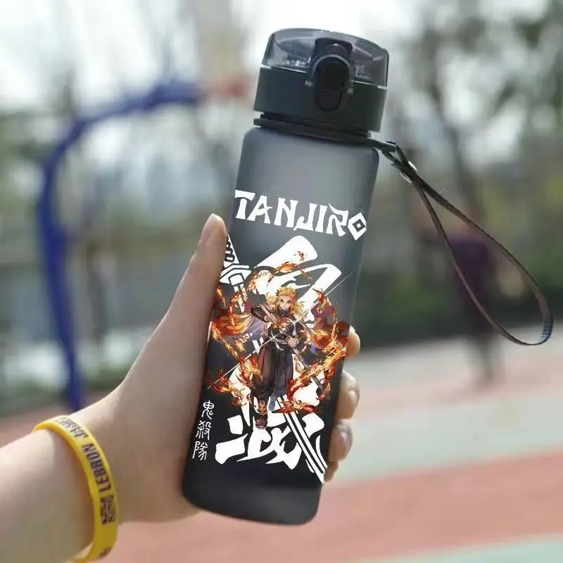 560ml Anime Demon Slayer  water glass Adult Outdoor Water Bottle with Straw Plastic Portable Kids Cup  Gifts